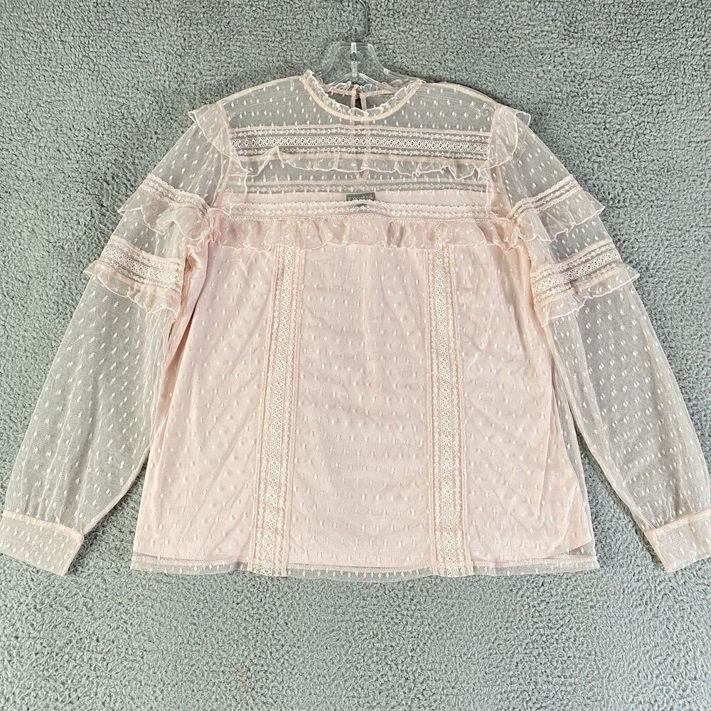 Express Top Womens Large Pink Lace Ruffled Y2K Coquette Romantic Kawaii Ethereal